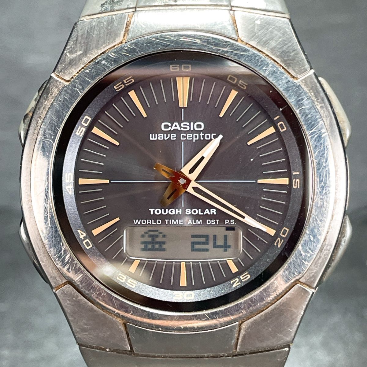 CASIO カシオ WAVE CEPTOR ウェーブセプター WVH-100TJ 腕時計 アナデジ 電波ソーラー タフソーラー 多機能 カレンダー 動作確認済み拍卖