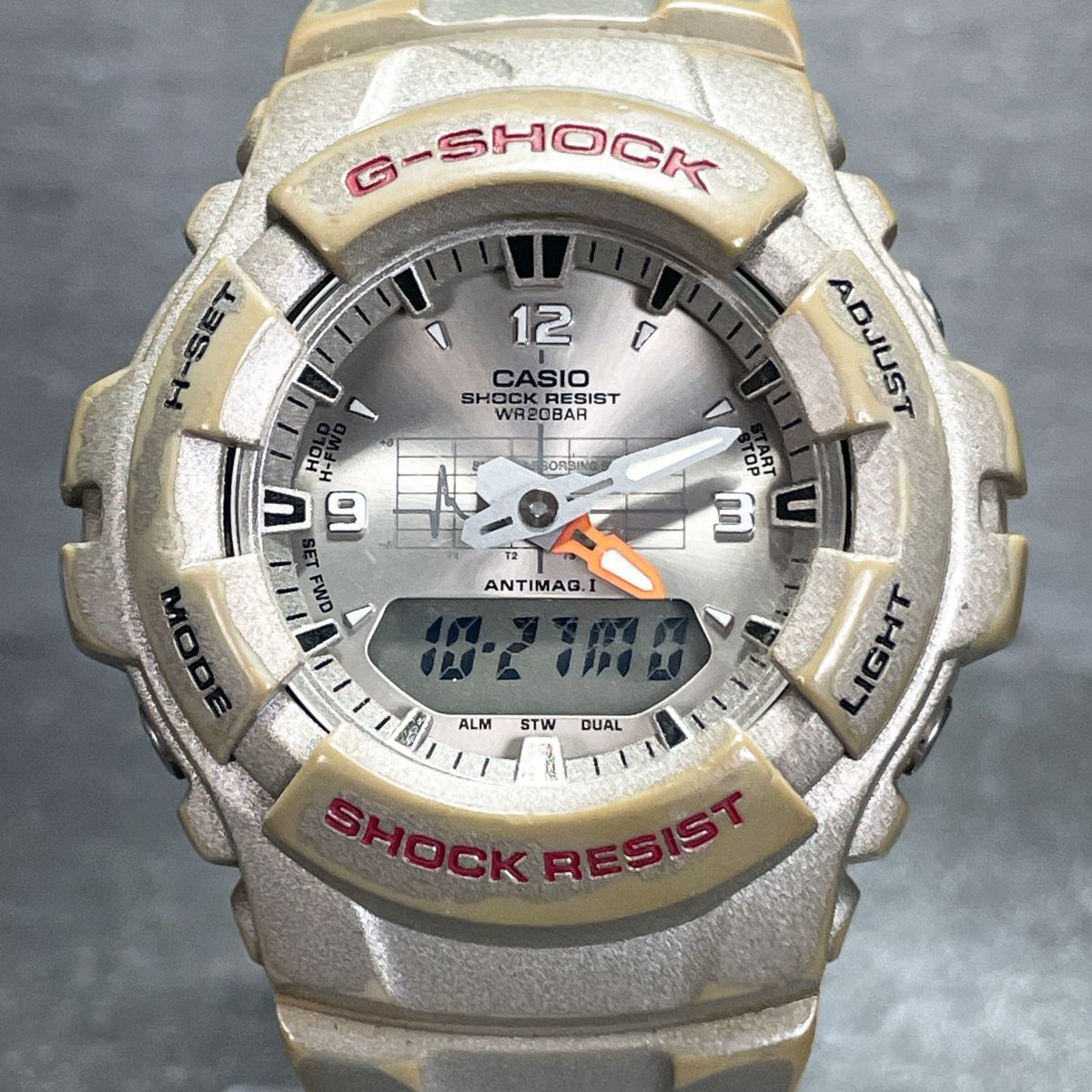 CASIO カシオ G-SHOCK ジーショック G-100 腕時計 アナデジ クオーツ 多機能 カレンダー ラバーバンド グレー ステンレス 動作確認済み拍卖