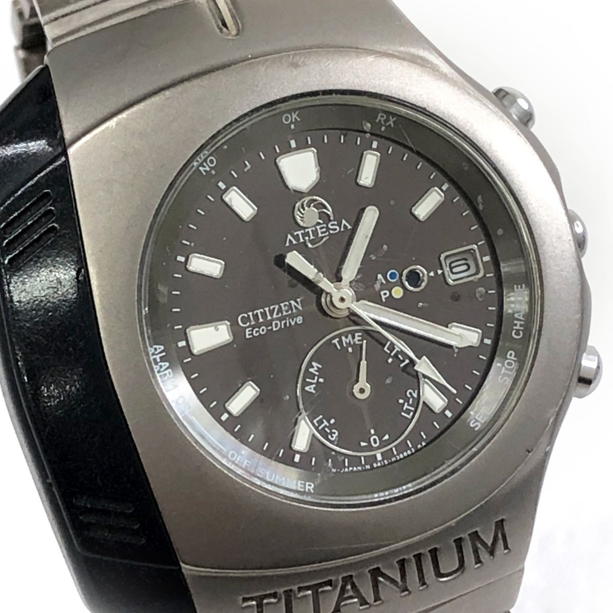CITIZEN シチズン ATTESA アテッサ Eco-Drive エコドライブ 腕時計 9417-H22838 電波ソーラー アナログ カレンダー チタン コレクション拍卖