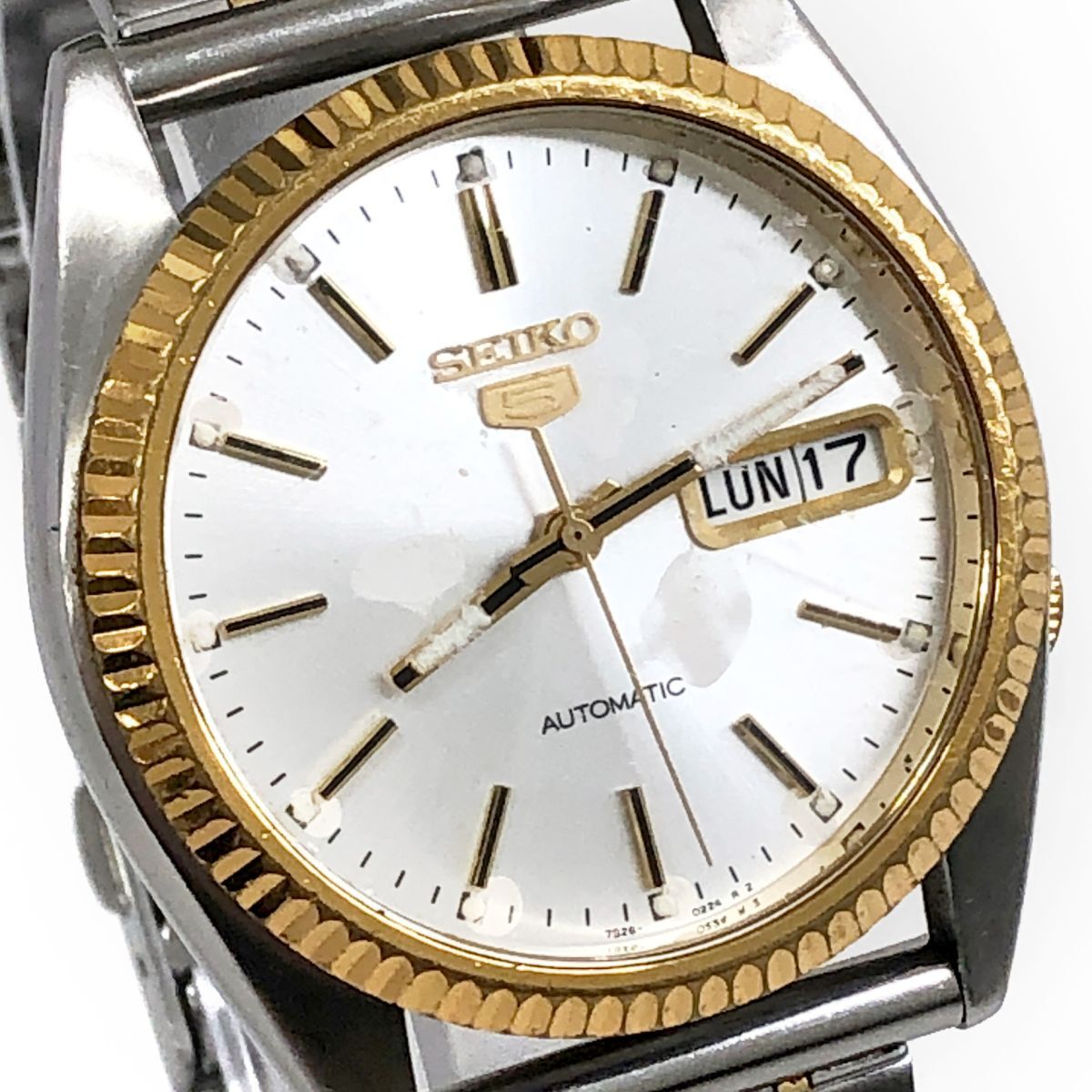 SEIKO セイコー 5 ファイブ 腕時計 7S26-3110 自動巻き 機械式 オートマティック カレンダー シンプル シルバー ゴールド ラウンド拍卖