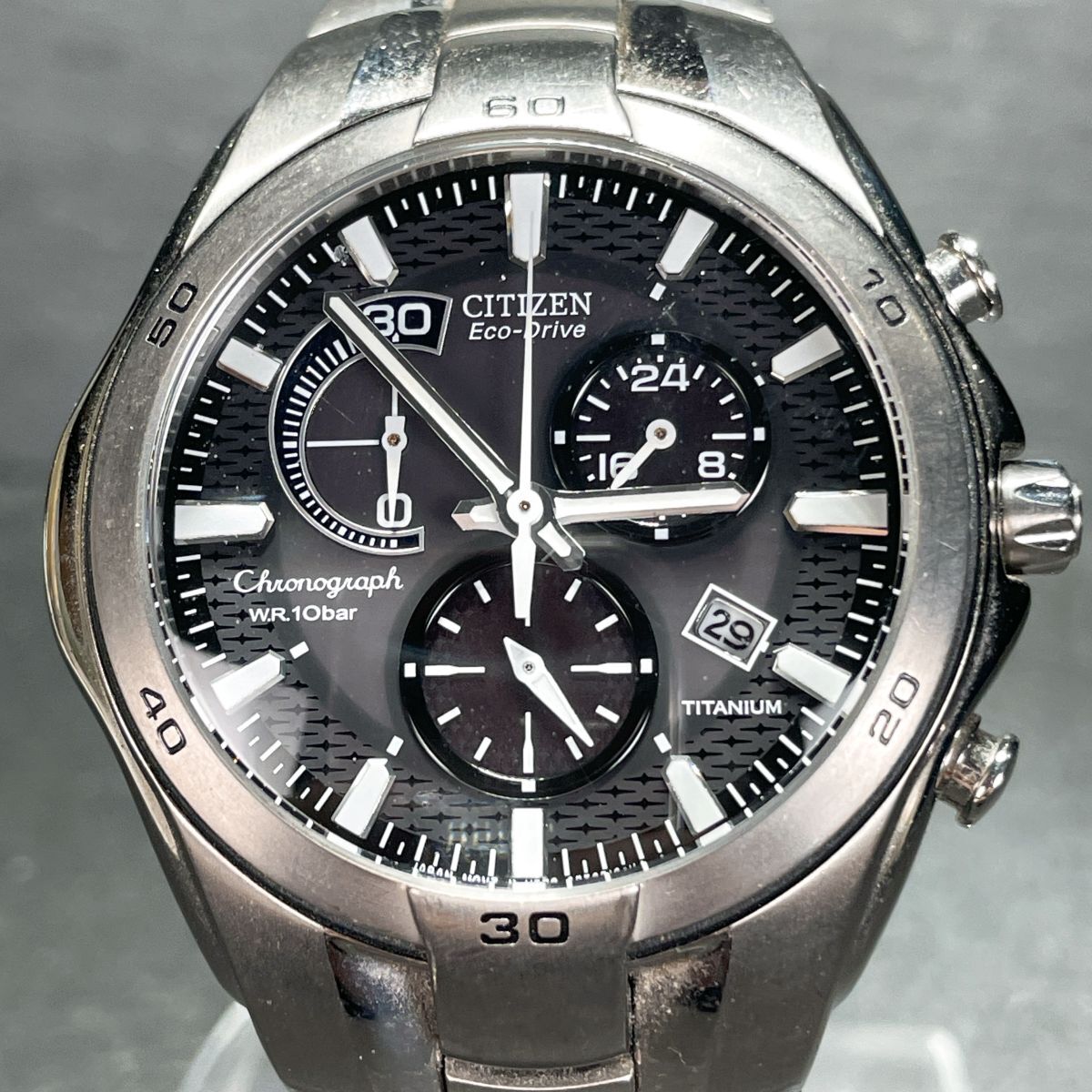 美品 CITIZEN シチズン Eco-Drive エコドライブ H570-S030757 腕時計 アナログ ソーラー カレンダー ブラック文字盤 動作確認済み拍卖