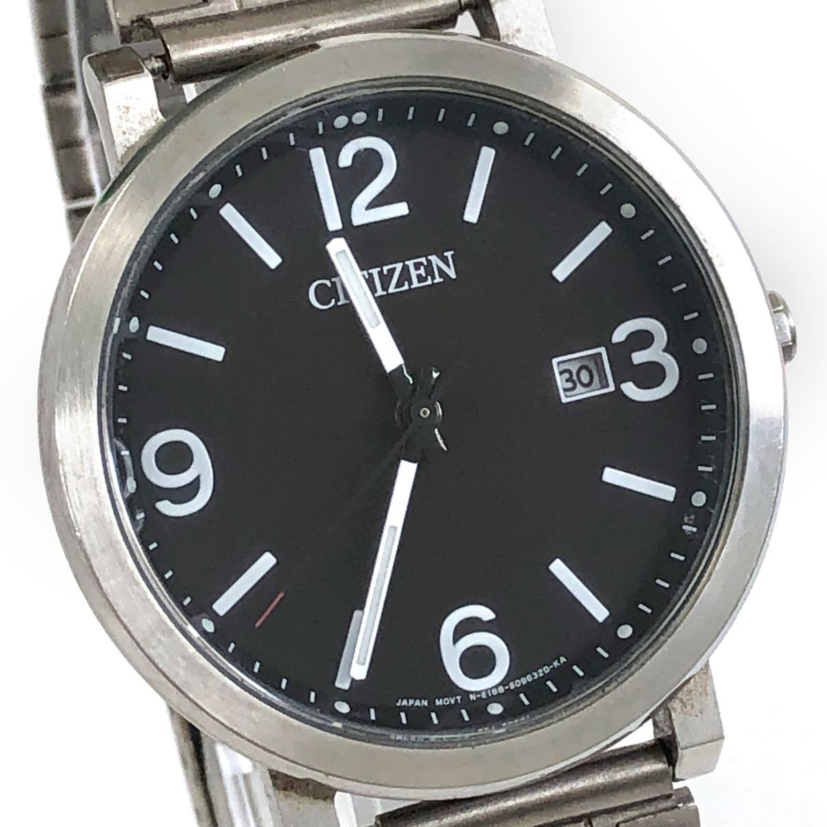 美品 CITIZEN シチズン Eco-Drive エコドライブ 腕時計 E168-S064643 ソーラー アナログ ラウンド カレンダー ブラック 動作確認済み拍卖