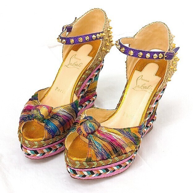 Christian Louboutin クリスチャン ルブタン マドモニカ ウェッジソール サンダル 35 22cm スタッズ ストラップ マルチカラー シューズ 靴拍卖