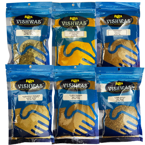 カレー スパイス セット 6種類L クミン2種類・ターメリック・コリアンダー・ガラムマサラ 各100g カスリメティリーフ20g拍卖