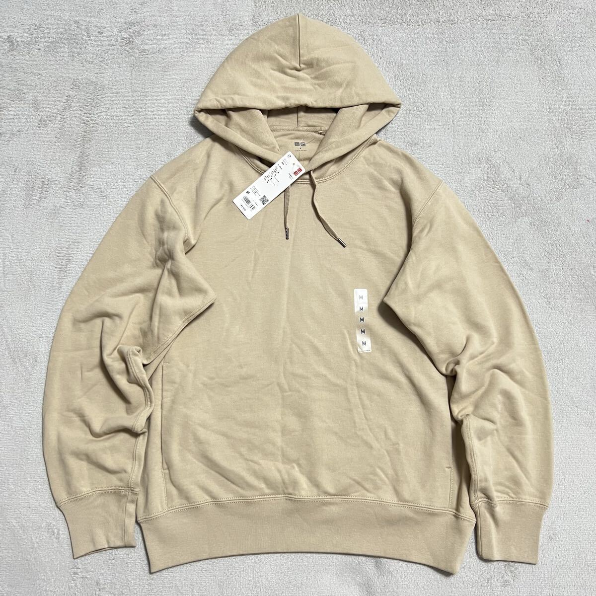 ★新品未使用品★UNIQLO ユニクロ 長袖 スウェット パーカー トレーナー プルオーバー メンズ ベージュ サイズM 綿100% R-8257拍卖