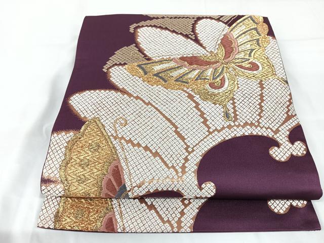 平和屋着物◎六通柄袋帯 唐織 舞蝶文 金銀糸 正絹 逸品 AABB0763uw拍卖