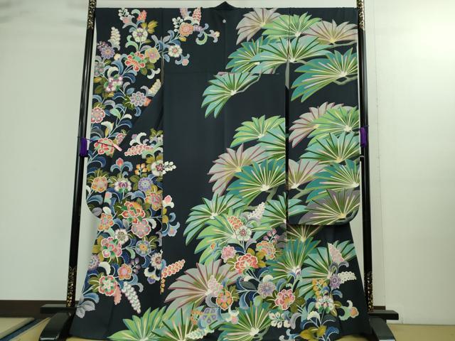 平和屋本店■極上 振袖 友禅 作家物・泰和 松花文 藍鉄色地 逸品 DZAA9893kh5拍卖