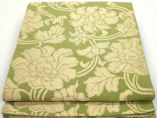 平和屋着物◎六通柄袋帯 更紗花文 金糸 正絹 逸品 DAAX7971qa拍卖