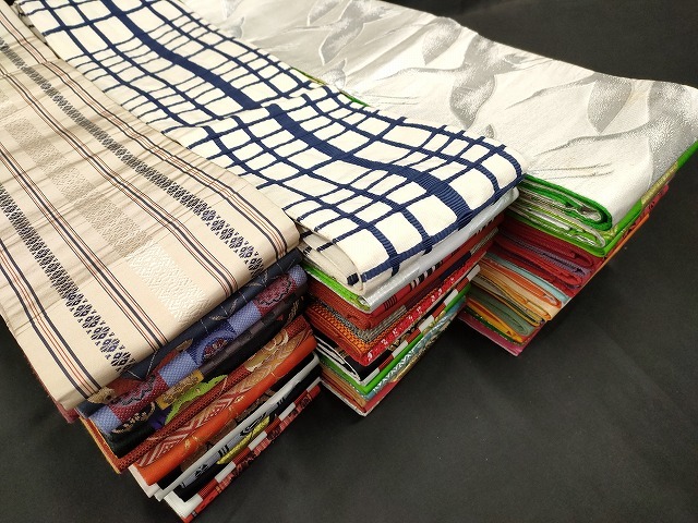 平和屋本店■1円 半幅帯 まとめて 50点 鶴 折り鶴 蝶 花柄 吉野間道 hiromichi nakano 本場筑前博多織 献上 証紙付き 未使用品あり ppp2990拍卖