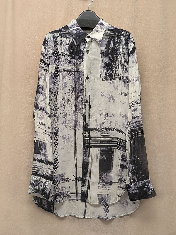 【Y's】■美品■ワイズ*柄ロングシャツ*黒×グレー×オフ白*サイズ2《送料込み!》拍卖