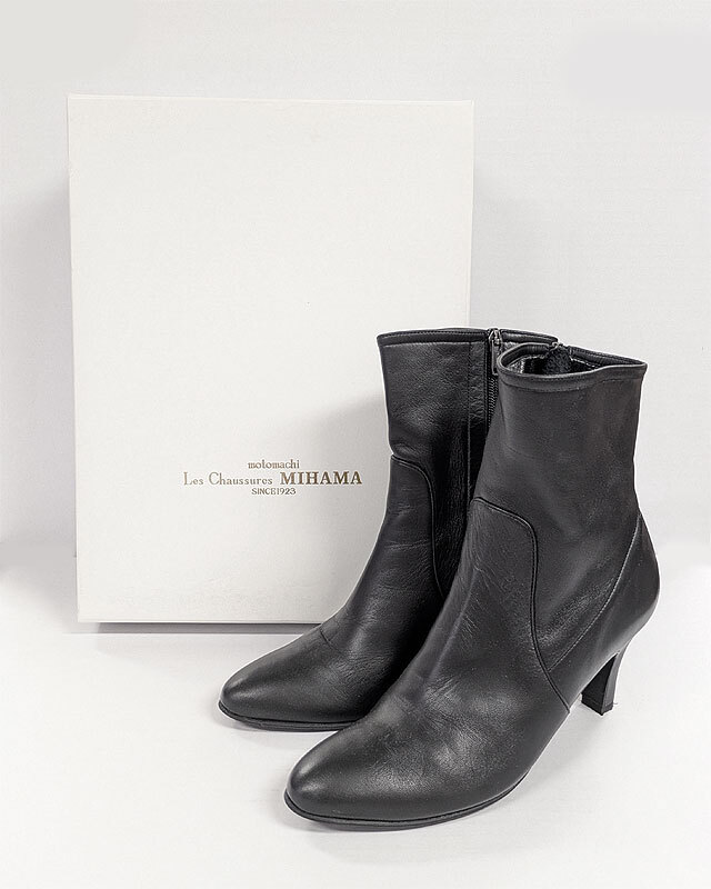 《Les Chaussures MIHAMA》■美品■ミハマ*ショートブーツ*ブラック【送料込み!】拍卖