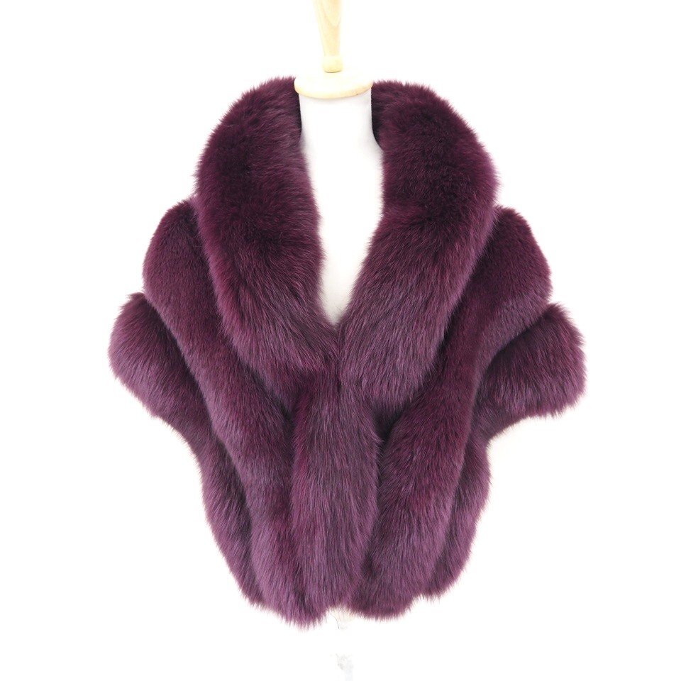 高級毛皮【 ¥1000~ / 大判サイズ / 和装・洋装OK 】 ◆美品 ◆フォックス ◆ショール ストール 幅53cm×長さ166cm丈 ◆パープル ◆G394拍卖