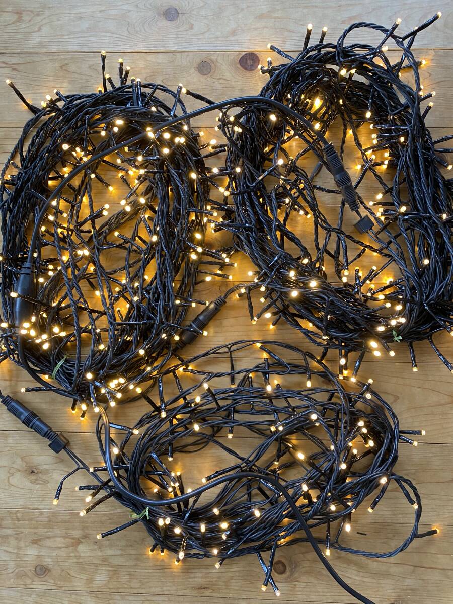 クリスマス イルミネーション LED 約50m(20m2本10m1本)約500球 ストレート ライト シャンパンゴールド 稼働品 防雨型屋外用 AC100V拍卖