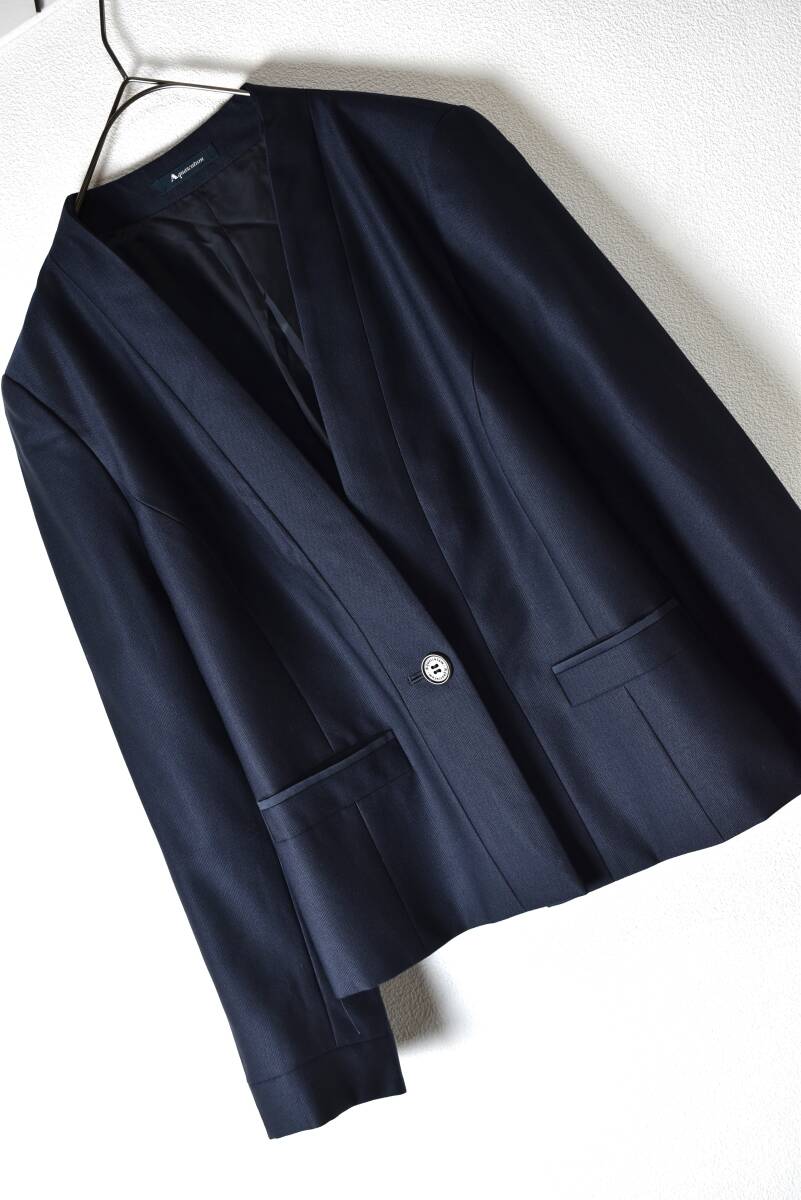 アクアスキュータム Aquascutum 上質ウールノーカラージャケット 紺色 サイズ10 拍卖