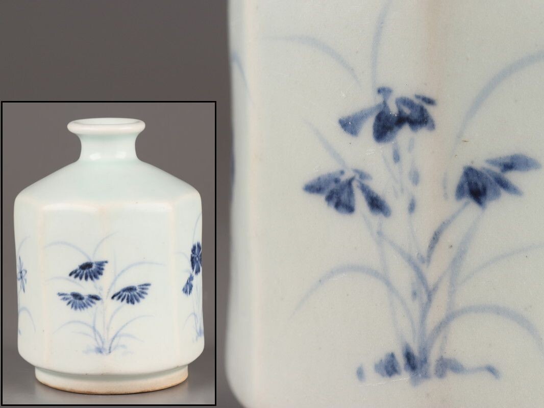 古美術 朝鮮古陶磁器 李朝 白磁 染付 分院 面取 徳利 時代物 極上品 初だし品 D4820拍卖