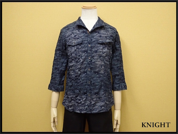 NICOLE SELECTION ワイヤー襟デニムシャツ・46▼ニコル/迷彩柄/7分袖/メンズ/25神1-24拍卖