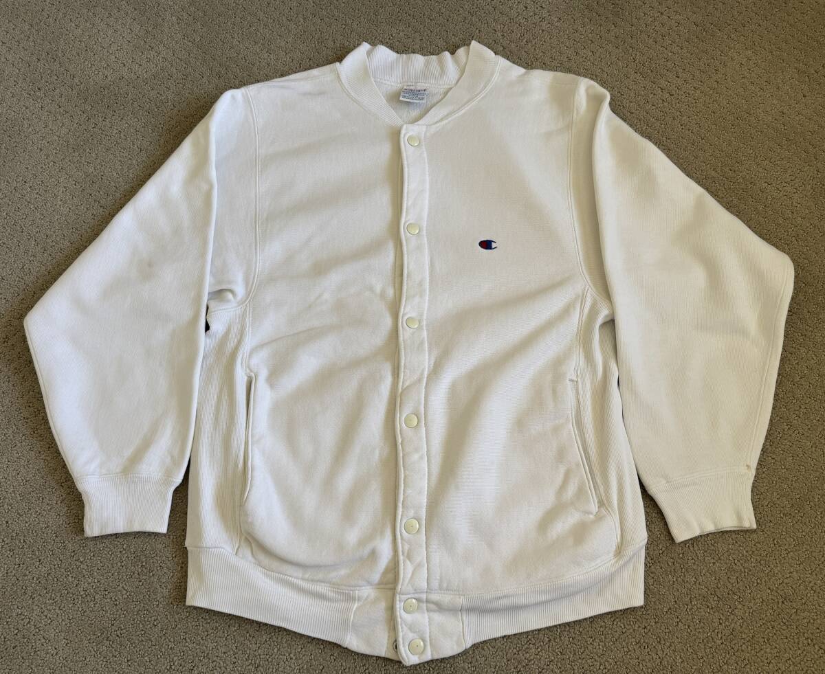 希少90s USA製 刺繍タグ Champion リバースウィーブ スナップ カーディガン 白 袖目無し サイズ M (2-15)拍卖