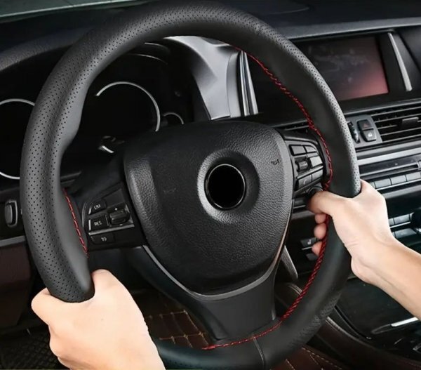 DIY ハンドルカバー 編み込み 編み上げ 糸 針 普通者 軽自動車 ブラック レッドステッチ ステアリングカバー 高級感 ハンドル カバー 赤拍卖