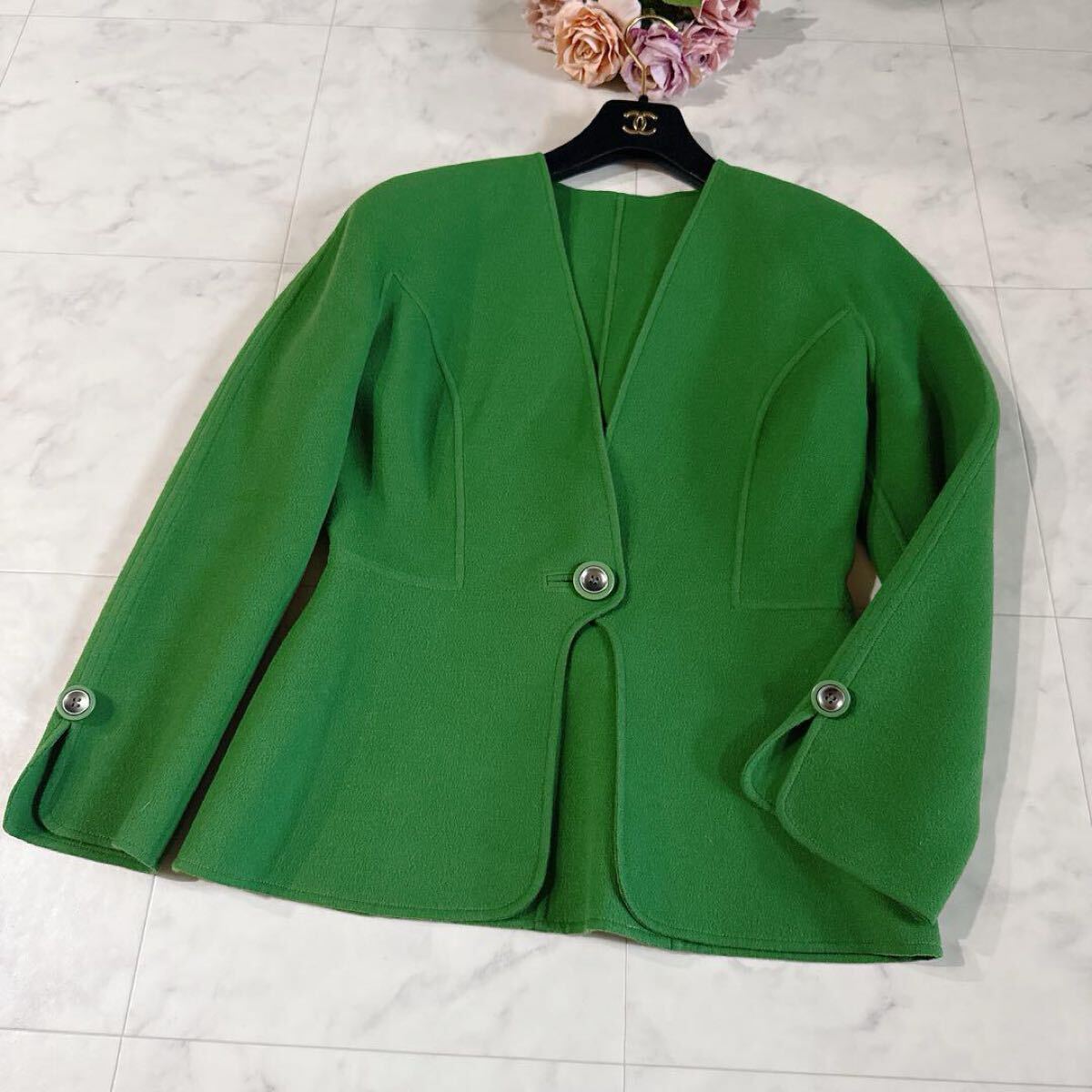 Christian Dior クリスチャンディオール★ダブルフェイス ノーカラージャケット★グリーン★sizeM拍卖