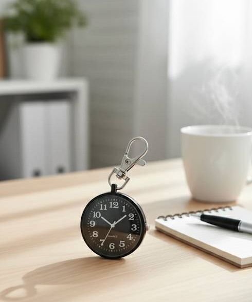 【送料無料】現役看護師さんも絶賛!多機能ナースウォッチ キーホルダー型 懐中時計 黒 シンプル クリップ式 蓄光文字盤 秒針付き 拍卖