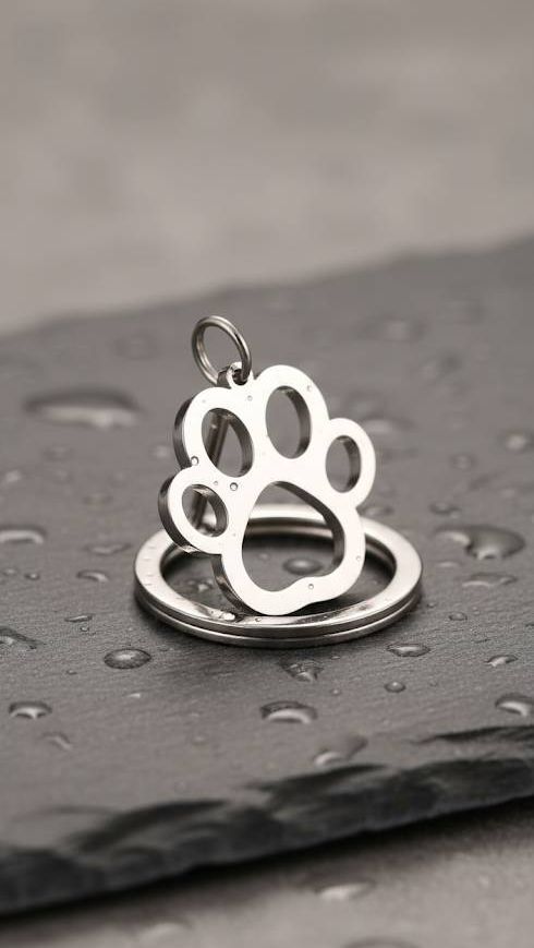 【即決・送料無料】錆に強いステンレス製! 肉球デザインの犬のキーホルダー(足跡チャーム/ペットタグ/ドッグタグ)拍卖