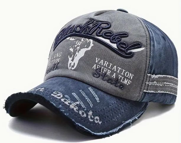 【送料無料】ビンテージ ダメージ加工 刺繍文字入り(ネイビーブルー) ウォッシュドキャップ帽子 調節可能コットンほつれ加工ユニセックス拍卖