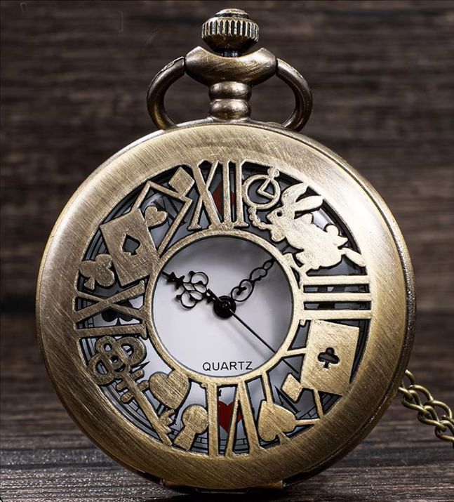 【送料無料】不思議の国のアリス風 懐中時計 980円★アンティーク調/白うさぎ&トランプ柄&ラビットデザイン★ネックレス/お子様にも拍卖