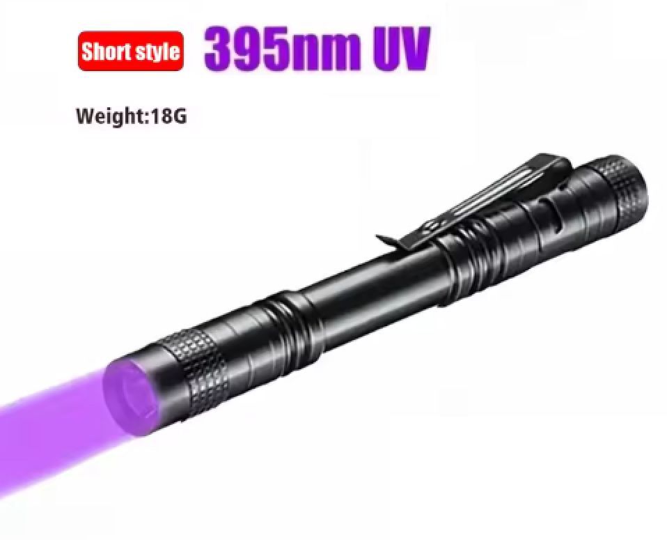 【送料無料】釣り395nm UVライト LED ブラックライト 強力紫外線 トーチペンクリップ付き 懐中電灯タイプ 蛍光反応/レジン硬化/偽造防止拍卖