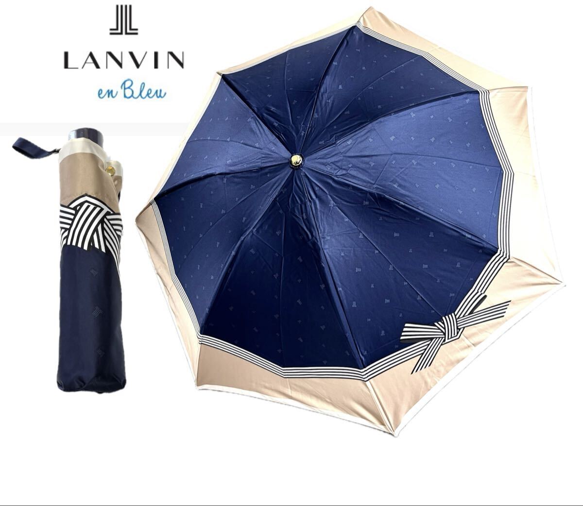 A 新品 ランバン オン ブルー 傘 雨傘 折りたたみ傘 クイックアーチ リボン b'拍卖