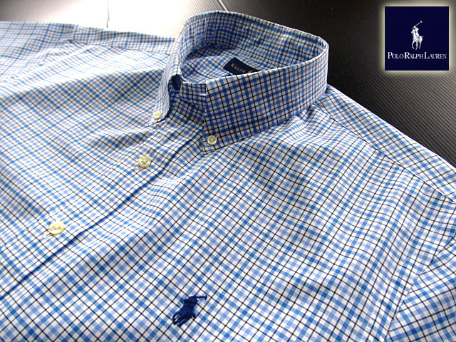 ★500円スタート!ラルフローレン RALPH LAUREN ボタンダウンシャツ 長袖 Lサイズ 希少品 ハンサムチェック ブルー×ブラック×ホワイト拍卖