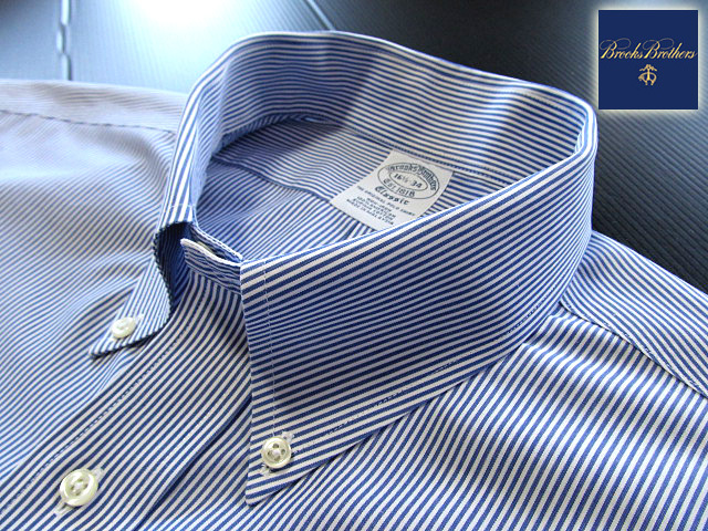★美品 ブルックスブラザーズ BROOKS BROTHERS ボタンダウンシャツ 長袖 Lサイズ 希少品 クールストライプ ブルー×ホワイト拍卖