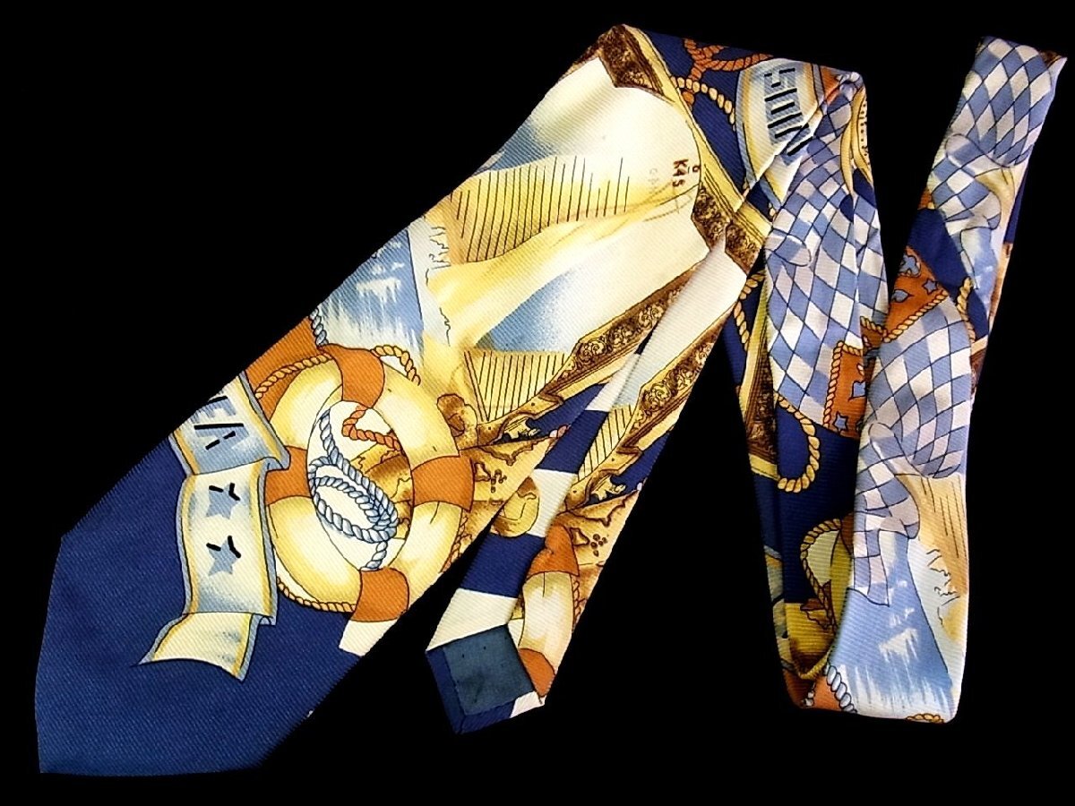 ★今週の特売★7232★高級ブランド【キャラ柄】★バレンシアガ【船 ヨット 乗り物 浮き輪 ロープ 柄】ネクタイ★拍卖