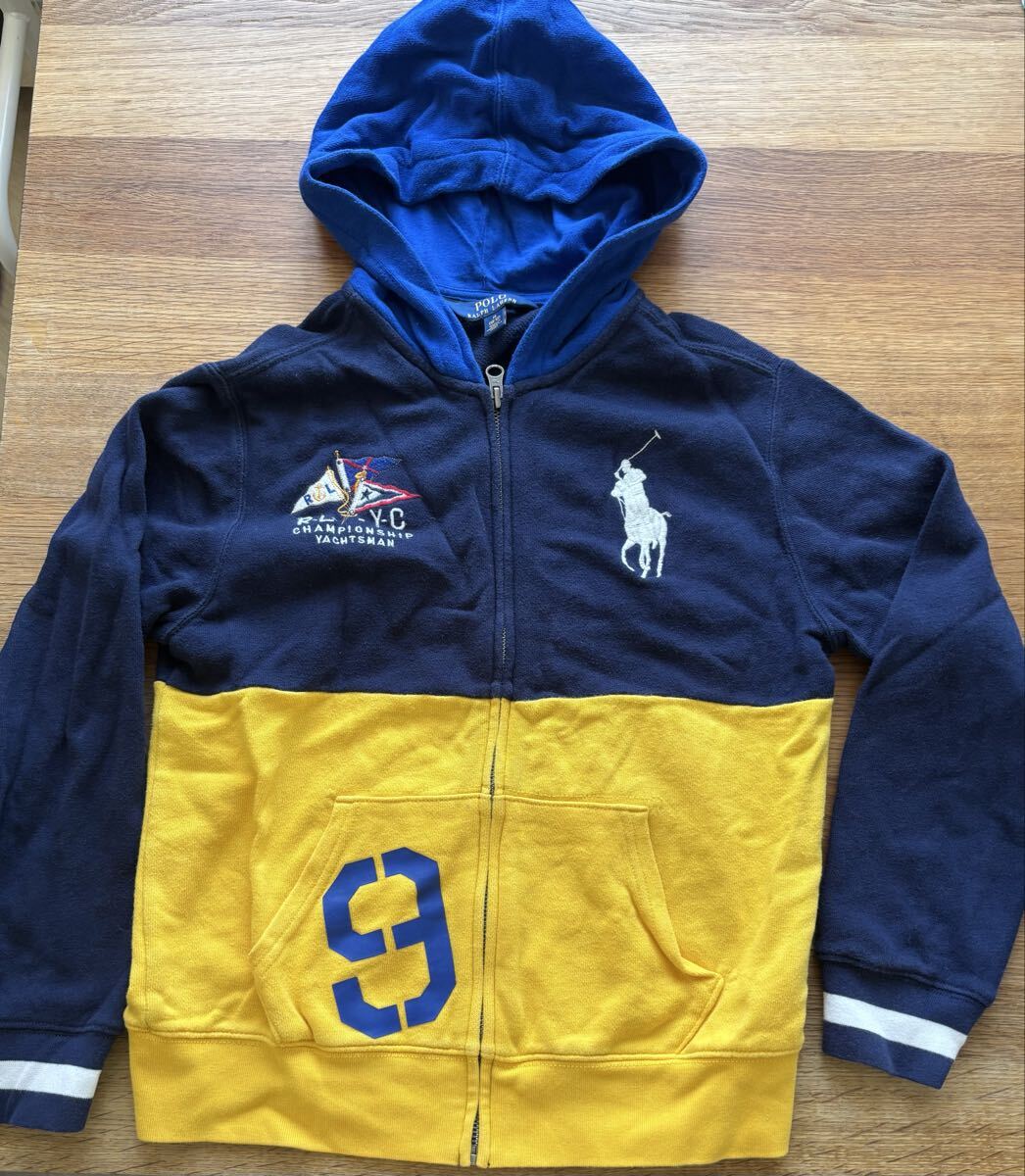 ラルフローレン☆チルドレン☆パーカー☆L/G☆10‐12☆イエロー×ネイビー☆コットン☆キッズ☆ジュニア☆☆男児拍卖