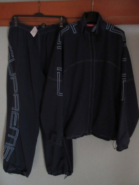 送料無料 人気完売 Supreme Spellout Embroidered TrackJacket pant ナイロン セットアップ 上下 NAVY 濃紺 XL 正規品 新品未使用 タグ付き拍卖