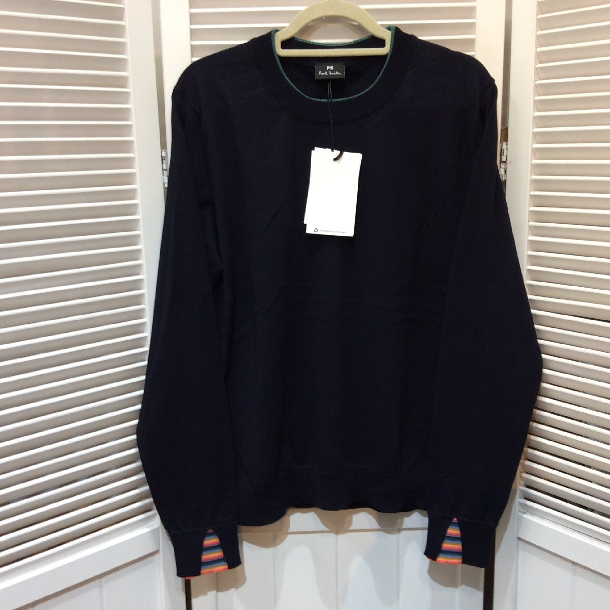 未使用☆PS Paul Smith ピーエス ポールスミス コットン 長袖セーター レディース M ネイビー【クリックポスト可】拍卖