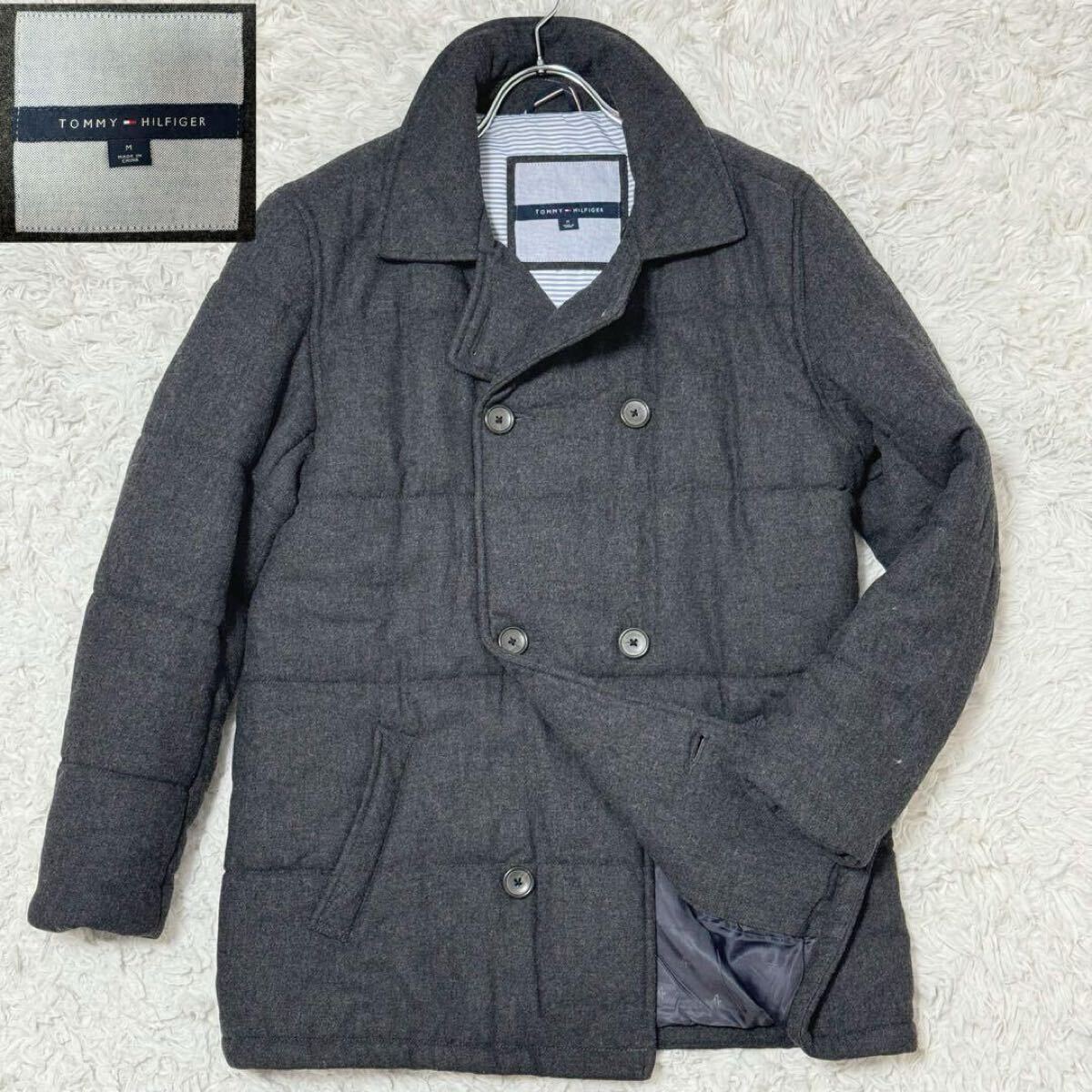 美品 TOMMY HILFIGER トミーヒルフィガー ピーコート 中綿 ウール チャコールグレー M 防寒軽量 JS ASHES QUILTED PEACOAT 極暖 ダブル拍卖