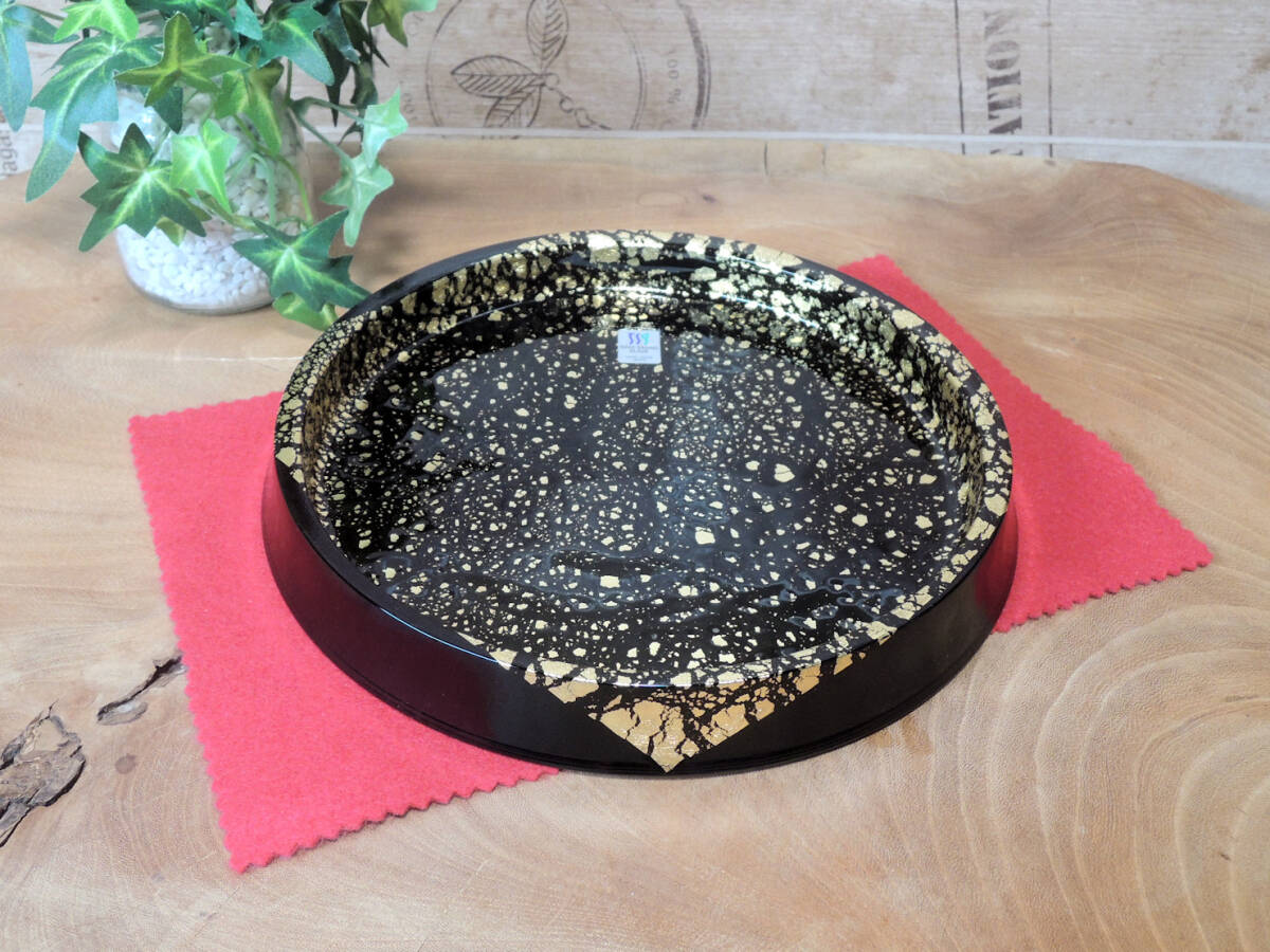 ■未使用 東洋佐々木ガラス グラッセ リバーシブルプレート 21cm 金箔付き ブラックx金■拍卖