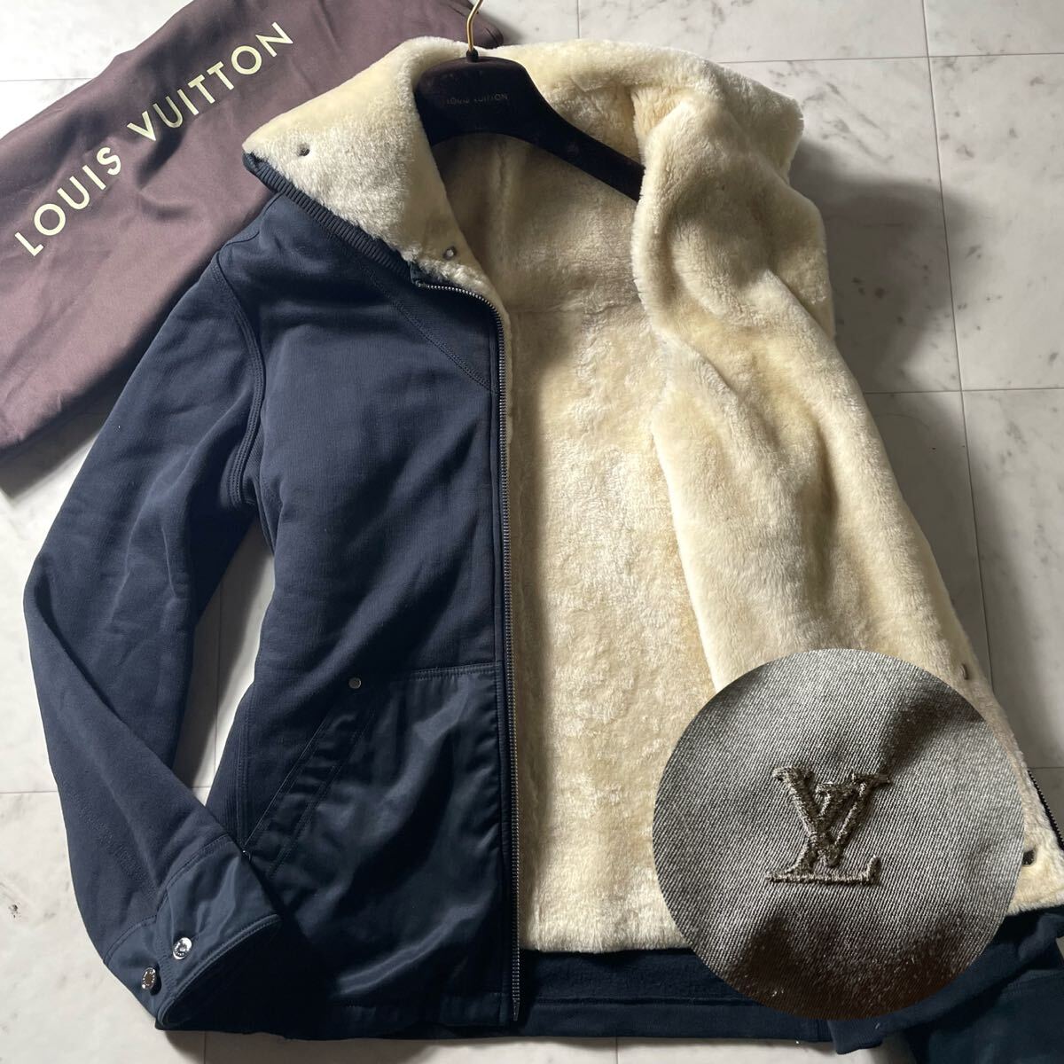 XL相当!!!【ルイヴィトン LOUIS VITTON】リアルムートン ジャケット ブルゾン パーカー ストレッチ 毛皮 ラムレザー 羊革 Wジップ LV拍卖