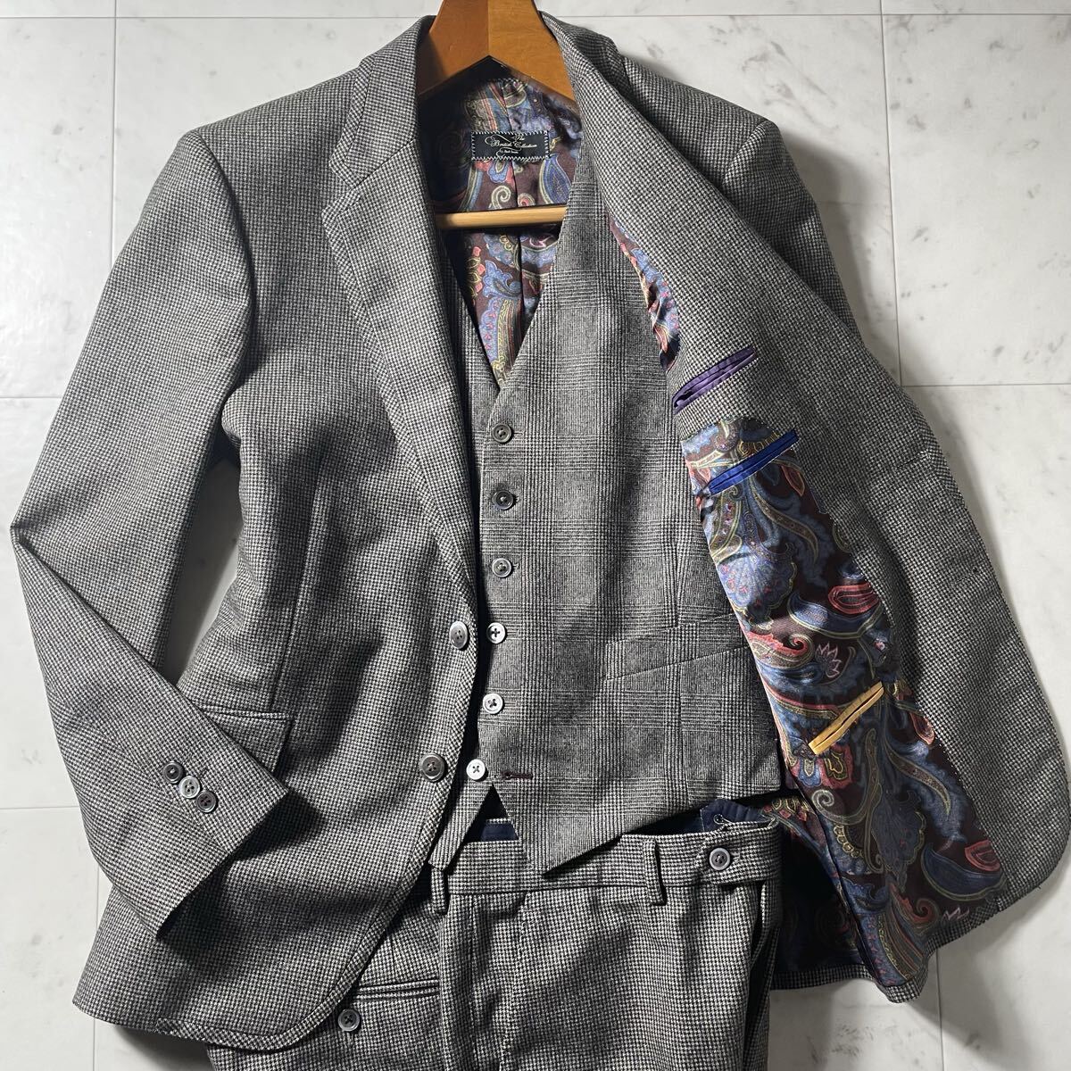 ブリティッシュコレクション!!!【ポールスミス Poul Smith】最高級ライン!!! スーツ セットアップ 3ピース スリーピース 千鳥 ペイズリー拍卖