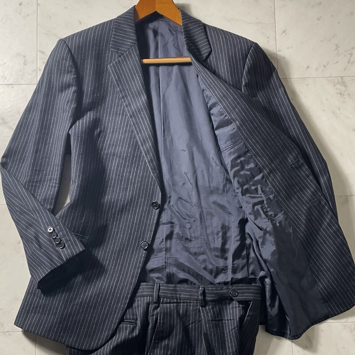 超弩級XXXXL!!!最高級ウール生地!!!【アルマーニ ARMANI COLLEZIONI】キングスタイル!!! スーツ セットアップ ストライプ◎ 56◎拍卖