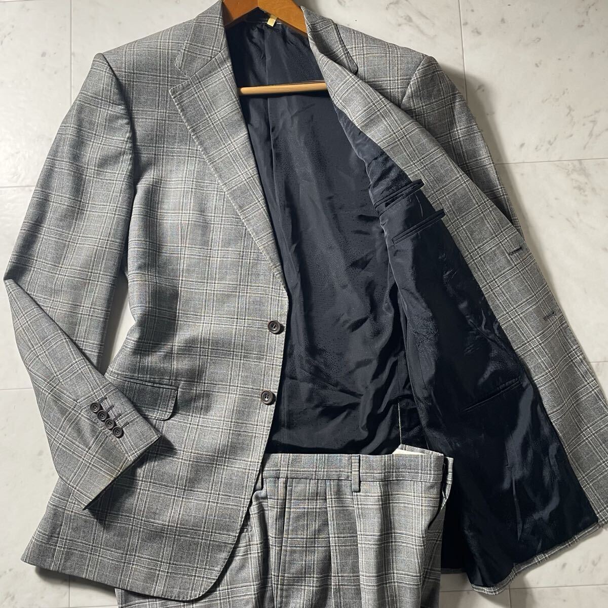 幻のXXXXL!!!至高のウール生地!!!【ヴェルサーチ VERSACE】スーツ セットアップ メデューサ◎ グレンチェック◎ フランネル◎ 56◎拍卖