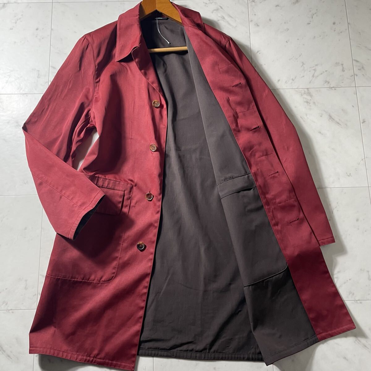 実寸XL相当!!!世界最高峰!!!【エルメス HERMES】幻の逸品!!! ステンカラーコート ロング◎ マキシ丈◎ ストレッチ◎ 伸縮◎ ボルドー◎拍卖