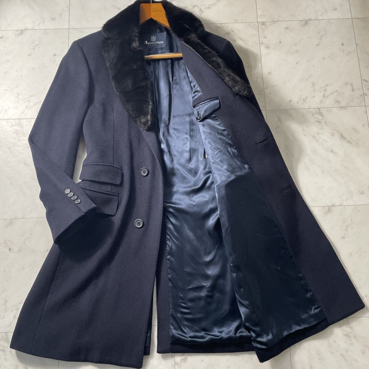 超弩級XXL相当!!!豪華カシミヤ100%&襟ミンク!!!【アクアスキュータム Aquascutum】チェスターコート ロング◎ リアルファー◎ 毛皮◎拍卖