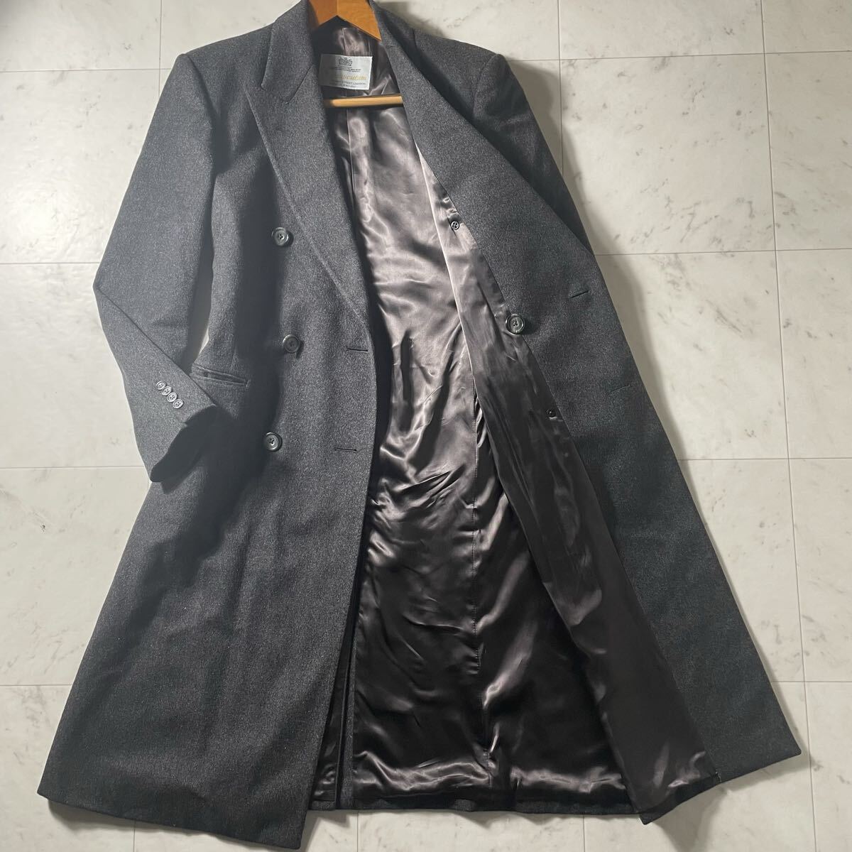 圧巻XL!!!最高級ピュアカシミヤ100%!!!【アクアスキュータム Aquascutum】極上を纏う!!!着丈120cm!!! チェスターコート ダブル◎ ロング◎ 拍卖