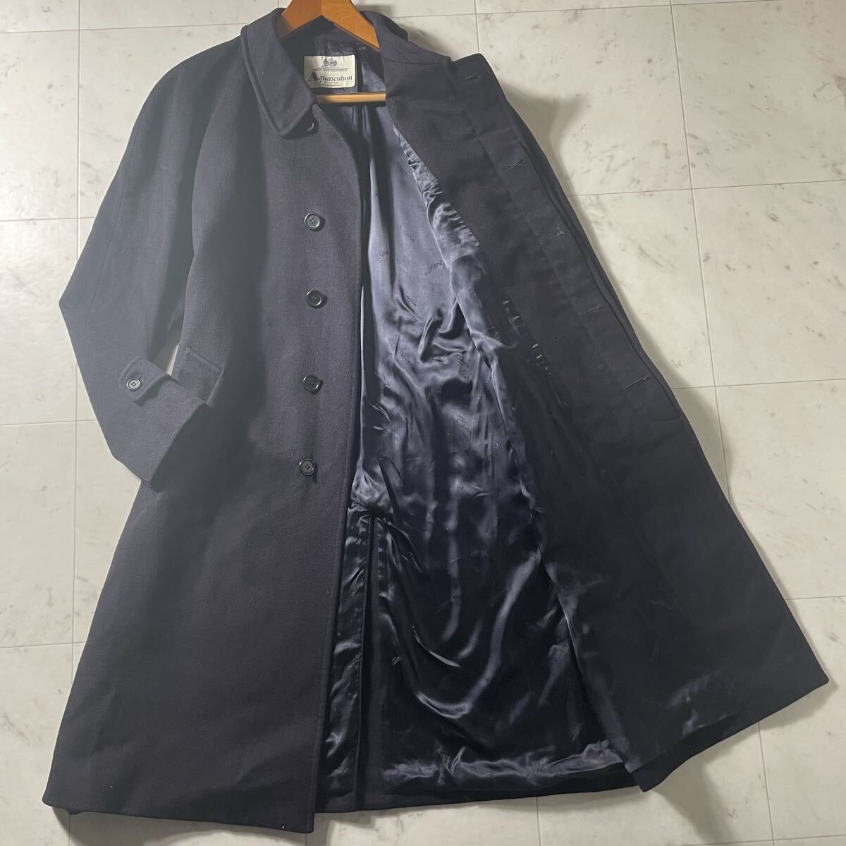 超ド級XL!!!豪華ピュアカシミヤ100%!!!【アクアスキュータム Aquascutum】超一流の象徴!!! ステンカラーコート ロング◎ 比翼◎拍卖