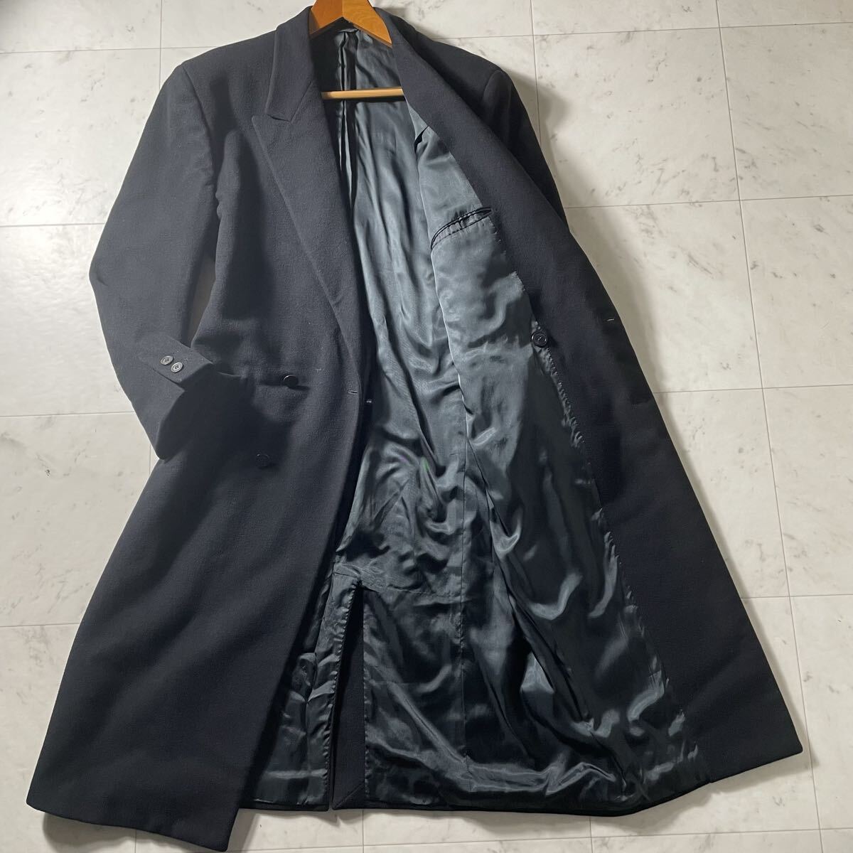 超弩級XXL相当!!!ランウェイモデル級!!!【ヴェルサーチ VERSACE】着丈122cm!!! ダブルチェスターコート 肉厚ウール生地 ロング マキシ丈拍卖