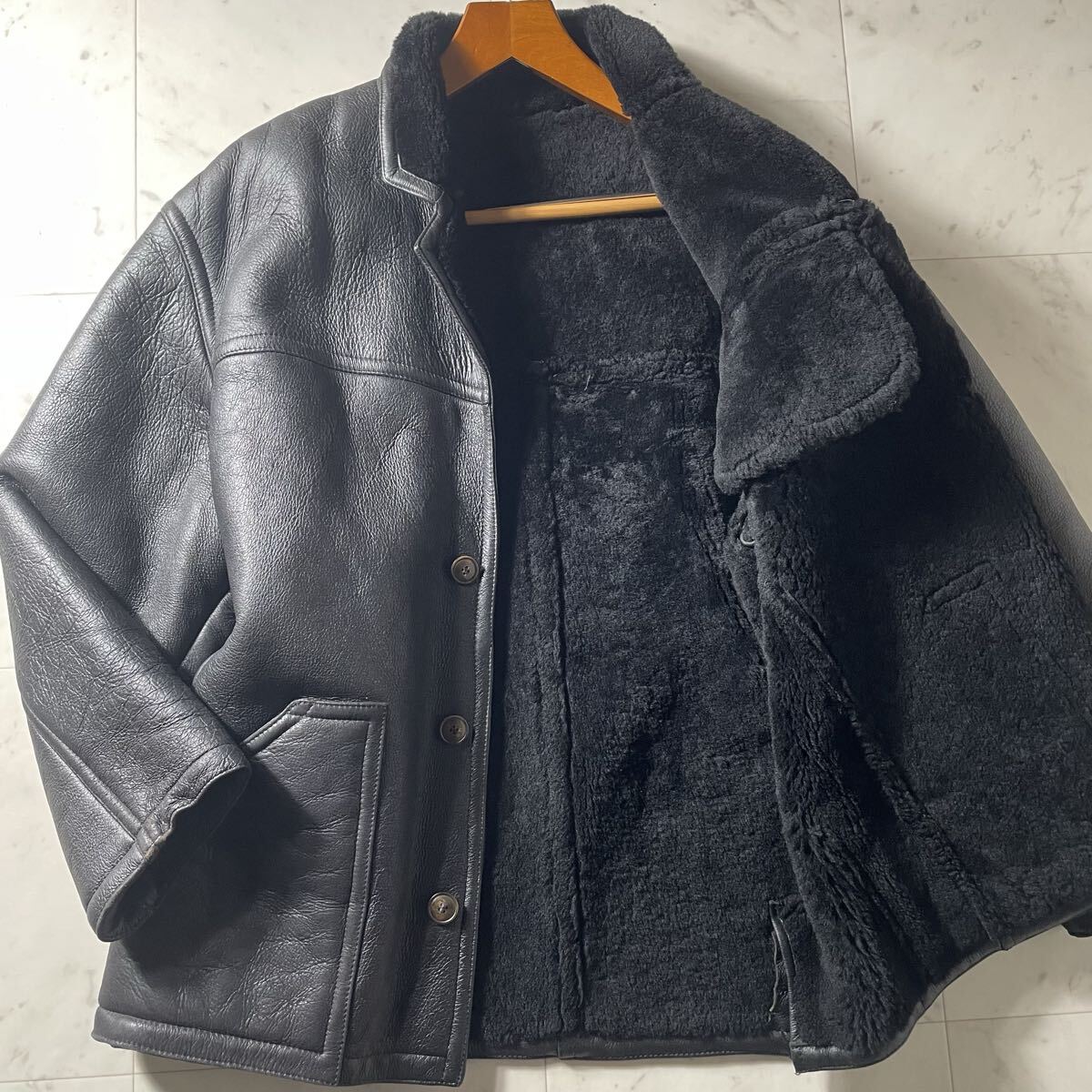 MADE IN ITALY!!!豪華ラムレザー!!!【ダーバン DURBAN】吸い込まれる漆黒!!!ムートンコート ジャケット 羊革 本革 毛皮 リアル L~XL位拍卖