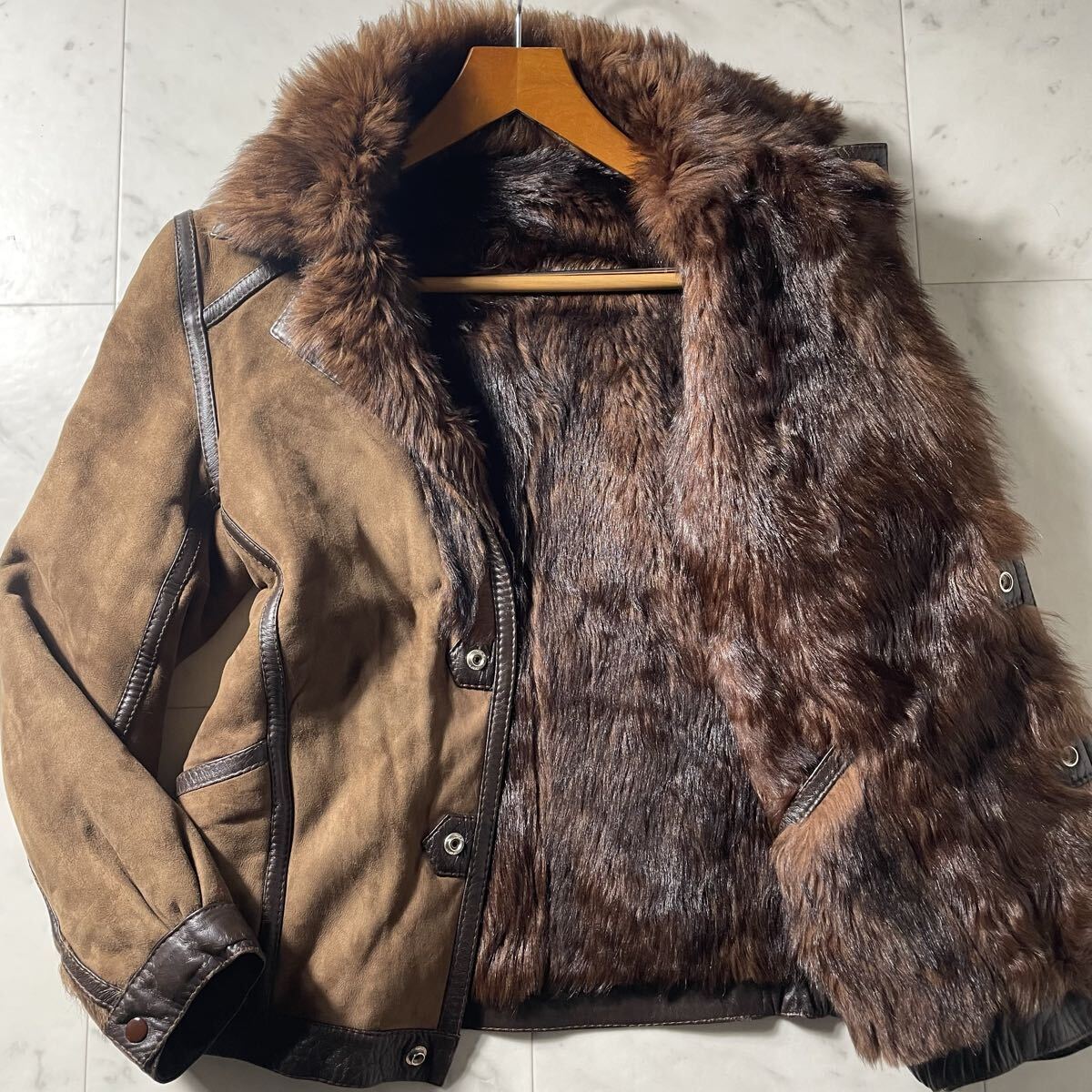 超弩級XL!!!抜群のモコモコ!!!【リアルムートンコート ジャケット】MADE IN SPAIN!!!豪華スペイン製ラムレザー!!! リバーシブル 羊革 本革拍卖