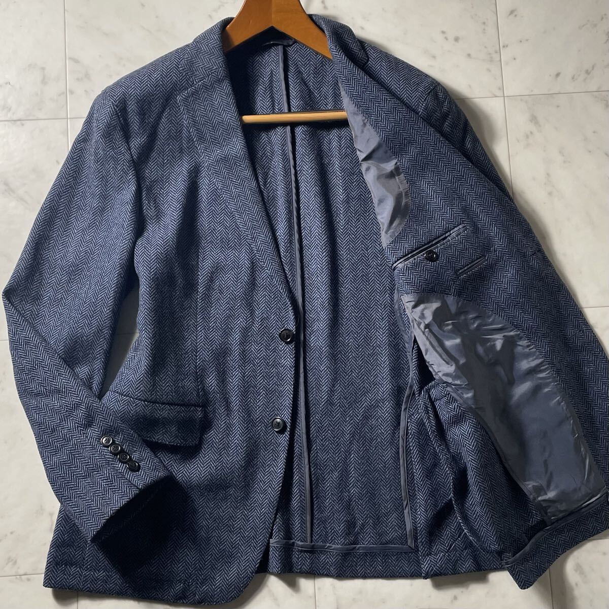 超弩級XL!!!紳士の必需品!!!【ヒューゴボス HUGO BOSS】テーラードジャケット アンコン◎ ヘリンボーン◎ ツイード◎ パイピング◎拍卖