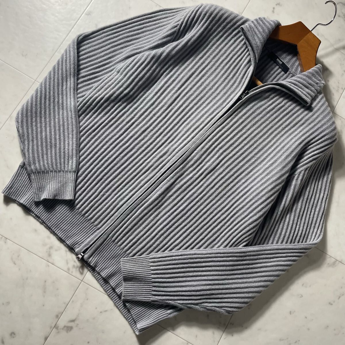 超弩級XL!!!贅沢なカシミヤ100%!!!【ヒューゴボス HUGO BOSS】別格のセレクションモデル!!! ドライバーズニット ジャケット Wジップ◎拍卖